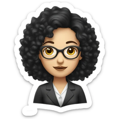caucasian information desk Woman with black curly hair and white streaks and glasses sticker
