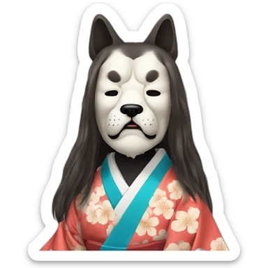 wearing-noh-doggy-mask-longhair-massive-guy-japanese-kimono sticker