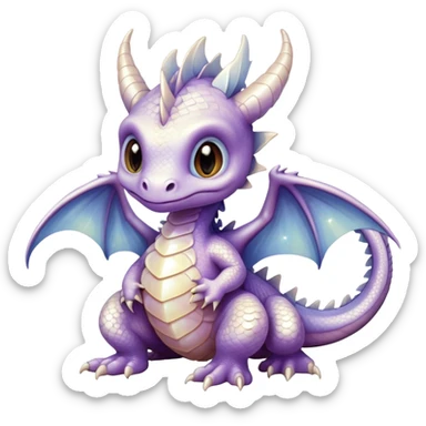 Airbrush painted image of a dragon hatchling under a deep galactic sky with pearlescent scales and wings spread against the stars sticker