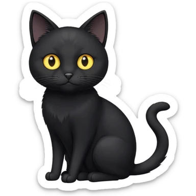 create an image of a black cat with yellow eyes and a white spot on the chest the cat is sitting looking forward in illustration style sticker