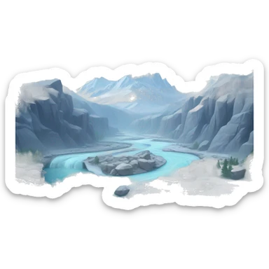 An icy blue river with high Rocky Mountains  sticker