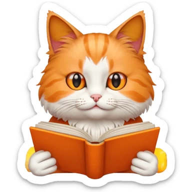 cat reading book sticker