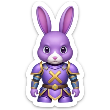 conejo morado con x en los ojos con armadura  sticker