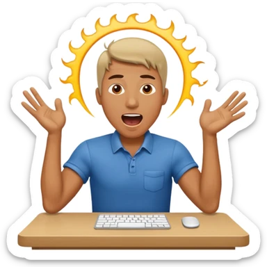 man sitting at a table, shouting, working, energetic sticker