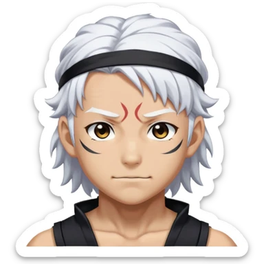 Tengen Uzui with a smirk, Sound Hashira from Demon Slayer, white hair, headband, muscular sticker