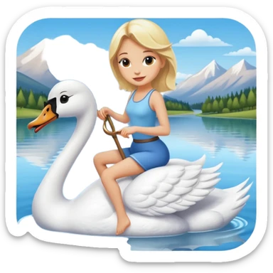 cute blonde woman riding swan on lake sticker