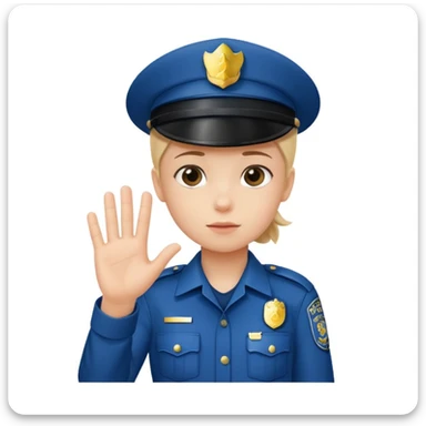 Kid in policeman uniform, show “stop” her hand sticker