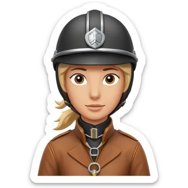 horse rider portrait, head and shoulders only, wearing riding helmet, leather jacket collar, confident expression, subtle horse tack strap visible, 3D cartoon, mobile game icon style, clean background, no text, no watermark
 sticker