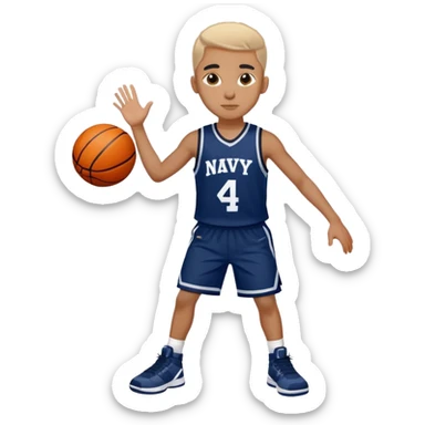 Light skinned black kid wearing number 4 navy blue basketball jersey and shorts sticker