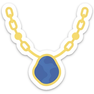 gold chain necklace with a deep blue marbled stone, organic shape, metallic bead accents, elegant and earthy sticker