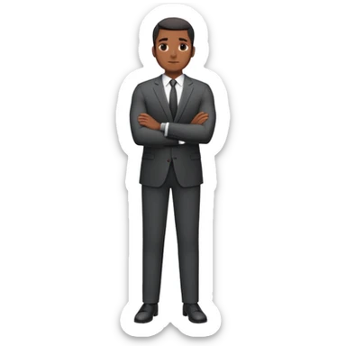 A full-body digital illustration of a Black man standing crossed hands ,confidently in a  suit, sticker