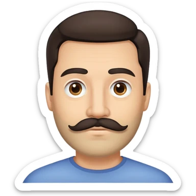 close-up of man face only with mustache and beard, medium eyes, medium light skin tone, dark hair, no neck visible, just the face sticker