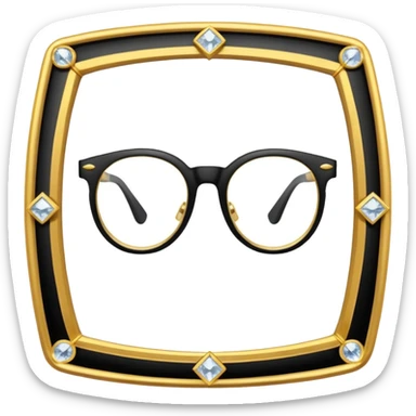 black glasses with + diamond and golden sticker