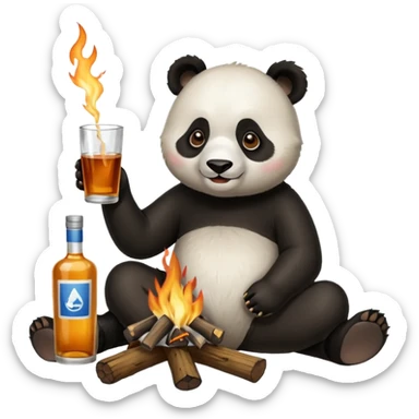 Panda drinking vodka around a campfire sticker