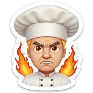 angry chef with flames coming out of eyes, cooking with passion sticker