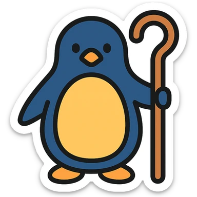 colored outlined icon of pinguim com cajado de ferro sticker