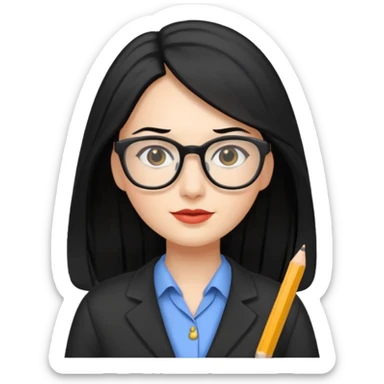 women teacher with black long hair sticker