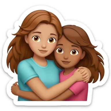 two girls hugging, one named Corny with brown hair sticker