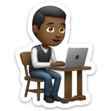 a black man with hunched back while sitting on a cahir while using his laptop sticker