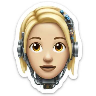 Head of female cyborg with blonde hair and circuits sticker