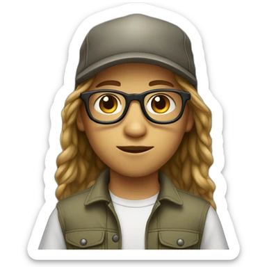 young boy with long hair and cap and Cargo pants and have glasses sticker