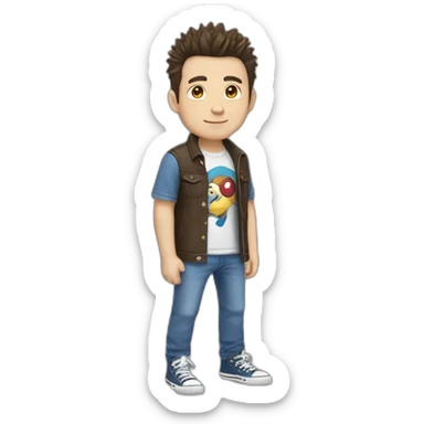 white male adult, Dark Brown Spikey Hair, Pokemon Shirt, Blue Jeans, Converse shoes sticker