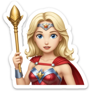 Blonde blue eyes Wonder Woman holding bell and baton sticker