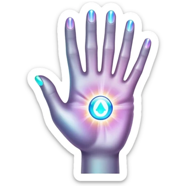 Minimal white hand holding a glowing AI core sticker