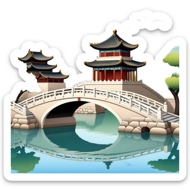 Summer Palace in Beijing with lake and bridge, Chinese garden architecture, emoji style sticker