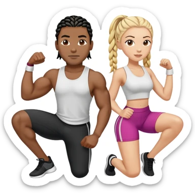 Black guy with black cornrows, working out with a white girl with blonde hair sticker