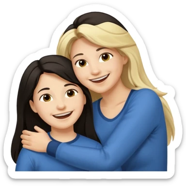 Matka brunetka se raduje se svým dvanáctiletým synem blonďákem s delšími vlasy sticker