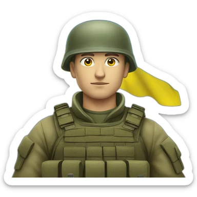 Ukrainian soldier against the background of the Ukrainian flag sticker