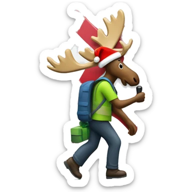 pedestrian from a road sign with Christmas hat on moose sticker