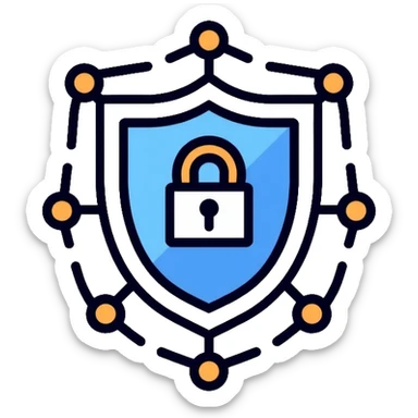 A secure network logo with shield and digital network nodes sticker