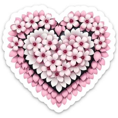 goth sakura heart, heart made of white sakura petals with pink accents sticker