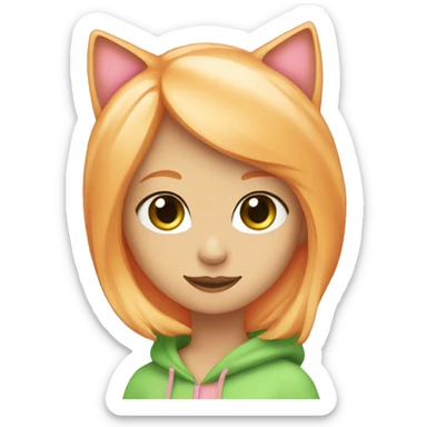 orange cat with a blonde hair green eyes girl with pink cover sticker