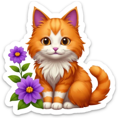 Cat and flower sticker