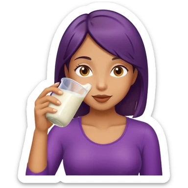 girl drinking milk from eggplant sticker