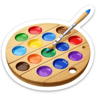 artist palette with colorful paints and a brush sticker