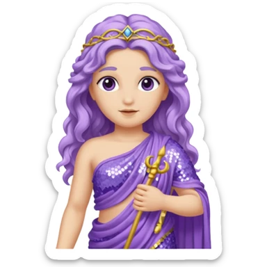 Aphrodite from Roman Deities with long lavender wavy hair, lavender sequin toga sticker