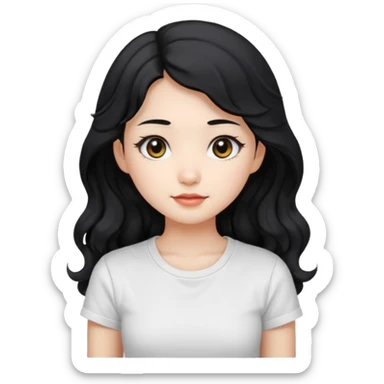 Cute beautiful girl,Black hair,wavy long hair, Black eyes, white T-shirt, Chinese  sticker