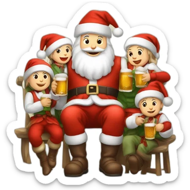 Père Noël qui boit de la bière avec des enfants sticker