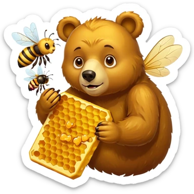 bear eating honeycomb with bees flying around sticker