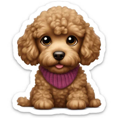 Little brown golden poodle puppy wearing a sweater sticker