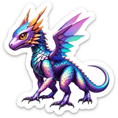  exotic futuristic warm-colored modern cyber-Fakémon-Digimon-Trico-creature sticker