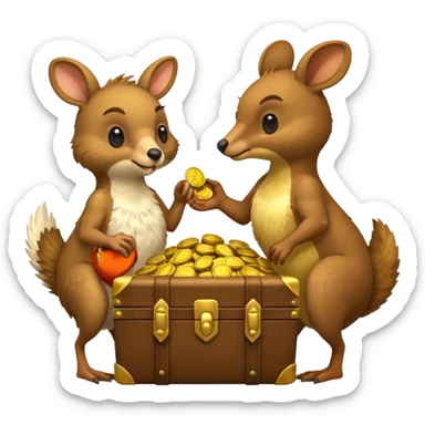 Kiwi bird and kangaroo fighting for gold sticker