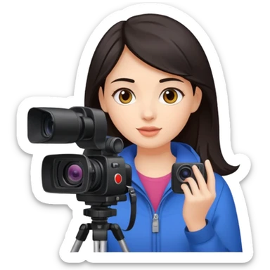 quiero crear una chica con una camara como si estuviese grabando vlog con el pelo oscuro  sticker