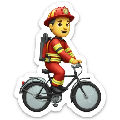 Caucasian Firefighter riding a bicycle  sticker