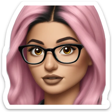 Photo Realistic kylie jenner stylish pink hair BLUE eyes and glasses  sticker