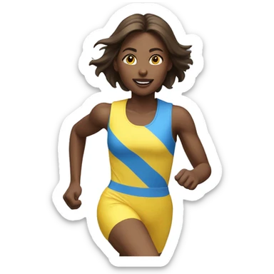 3 pale brunette girls running a race with yellow blue and white outfits  sticker